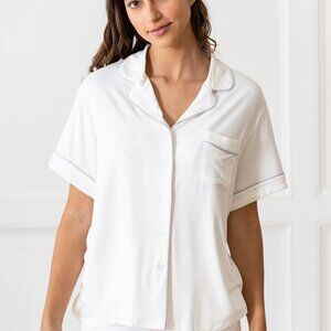 Women's Bamboo Stretch-Knit Short Sleeve Pajama Top ONLY !  IVORY